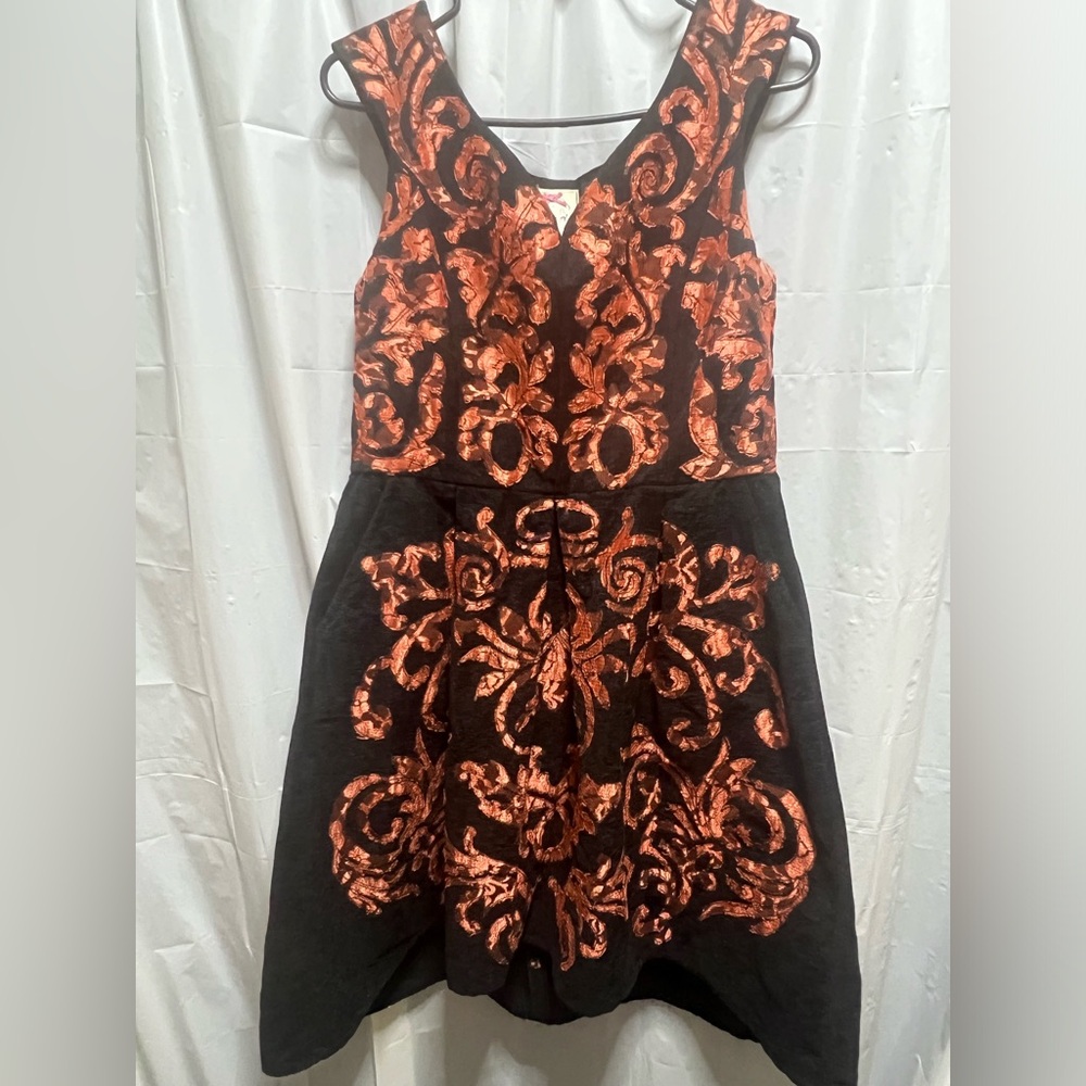 Yoana Baraschi Black and Copper Embroidered Midi Dress